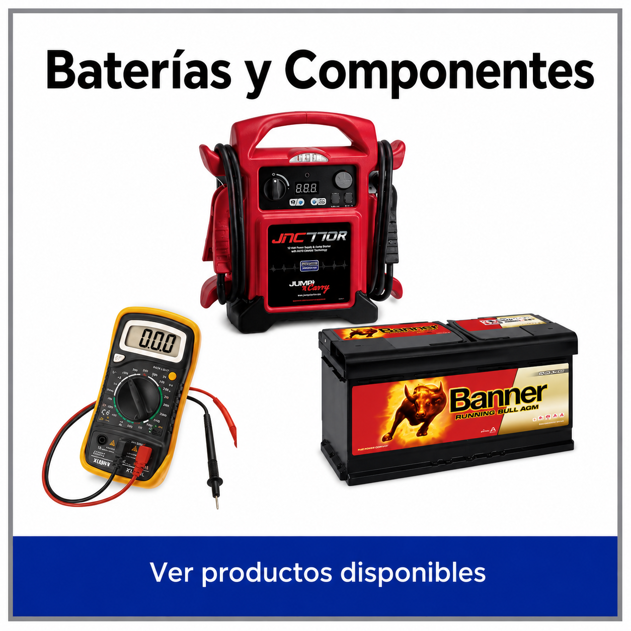 Baterías para vehículos y componentes de conexión y mantenimiento