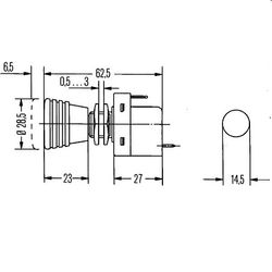 Interruptor - S05 - Accionamiento por cable - 12/24V - Número de conexiones: 3 - atornillado - Interruptor on/off - Halógena - Calibre Ø: 14.5mm - ilu 6ED 004 778-011 HELLA