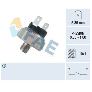 Interruptor Luz de STOP nematico.terminal faston  6,35mmm, presion 0,50-1,00,rosca 10x1 F27020 FAE