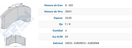 Pastillas de Freno IVECO EuroTech EuroStar | WVA 29011 | D-525