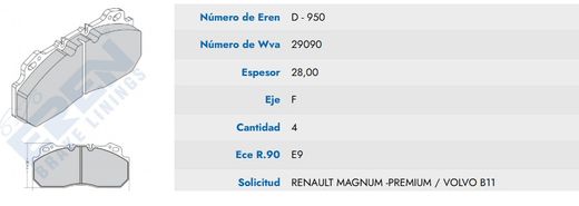 Pastillas de Freno WVA 29090 Renault Magnum Premium Volvo B11