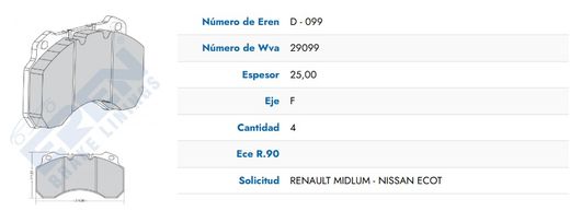 Pastillas de Freno Renault Midlum Nissan Eco-T WVA 29099