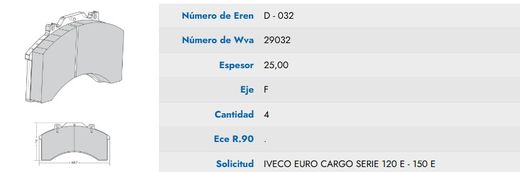 Pastillas de Freno WVA 29032 Iveco EuroCargo | EREN D-032