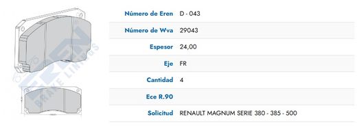 Pastillas de Freno WVA 29043 Renault Magnum - EREN D-043