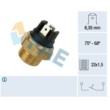 Termocontacto ventilador.Terminal faston  6,35mmm,75-68º,rosca 22x1,5 F37480 FAE